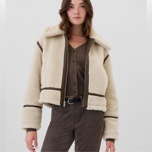 GAP Cream Teddy Jacket with Brown Accents